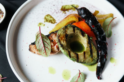 High angle view of food in plate