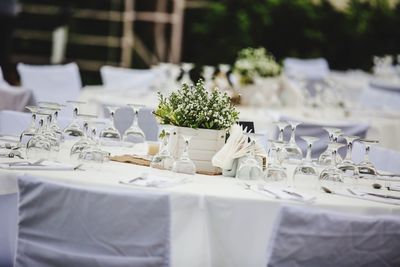 Place setting on table in restaurant