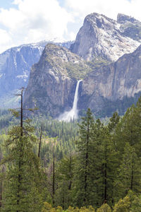 Scenic view of waterfall against sky
