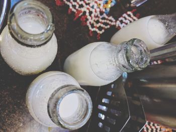 High angle view of drink in glass on table