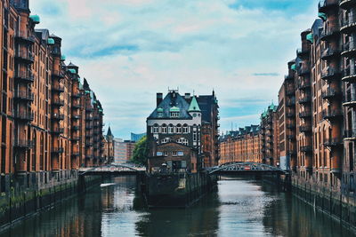 View of canal with buildings in background