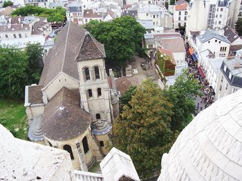 High angle view of trees in town