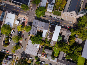 High angle view of street amidst buildings in city