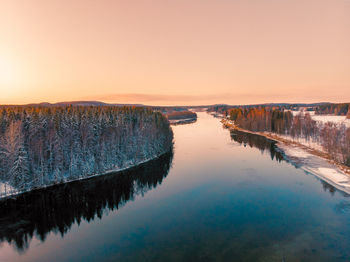 Scenic view of lake against sky during sunset