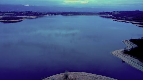 High angle view of lake against sky