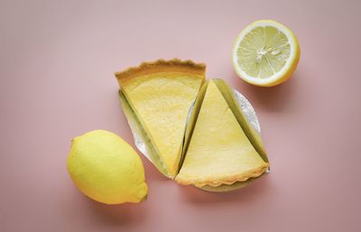 High angle view of lemon slice on table
