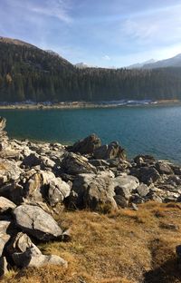 Scenic view of lake against sky