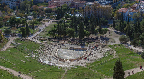 Panorama of the theater of dionisio from acropolis, athens, greece