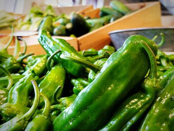 Close-up of green chili peppers