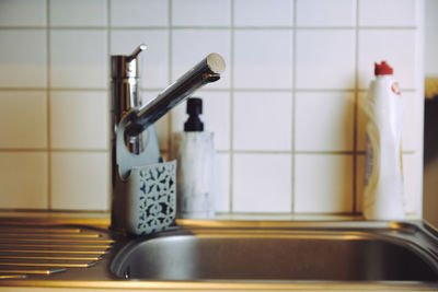 High angle view of sink in bathroom