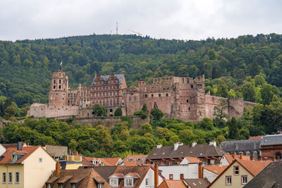 High angle view of heidelberg castle against sky