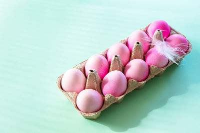 Close-up of easter eggs on table