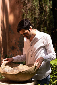 Young man preparing food