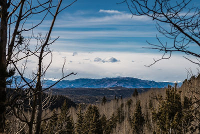 Scenic view of mountains against blue sky