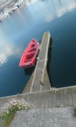 High angle view of red pier on lake