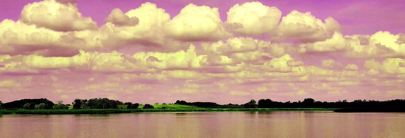 Panoramic view of lake against sky at sunset