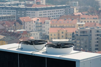 High angle view of buildings in city