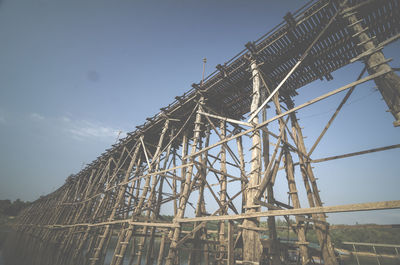 Low angle view of crane against sky