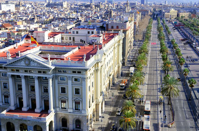 High angle view of buildings in city