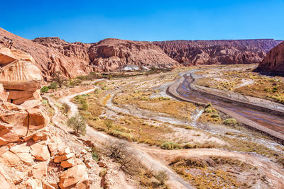 Dirt road by mountains