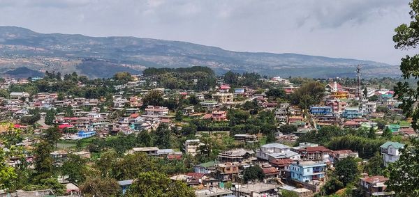 High angle view of townscape against sky