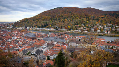 High angle view of townscape against sky