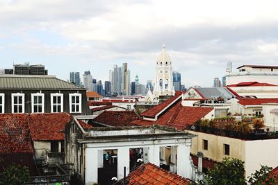 Buildings against cloudy sky