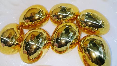 High angle view of candies on table