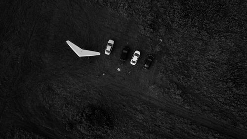 Aerial view of cars parked on land