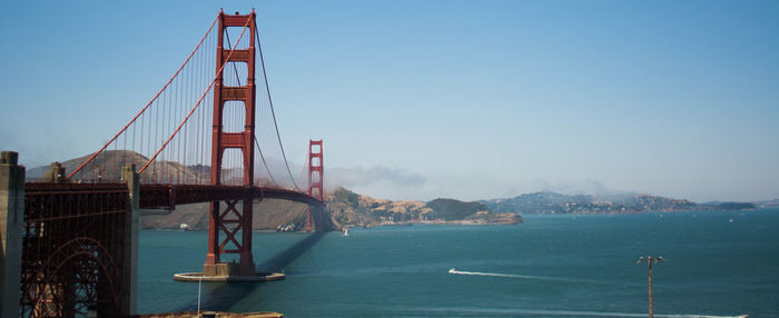 View of suspension bridge over sea