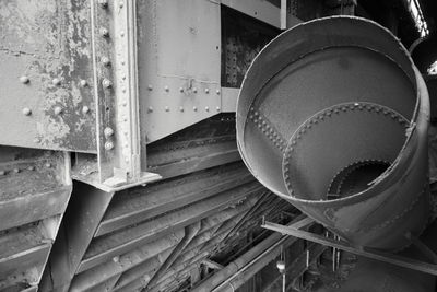 High angle view of old machine in container