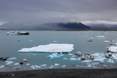 Scenic view of sea against sky during winter