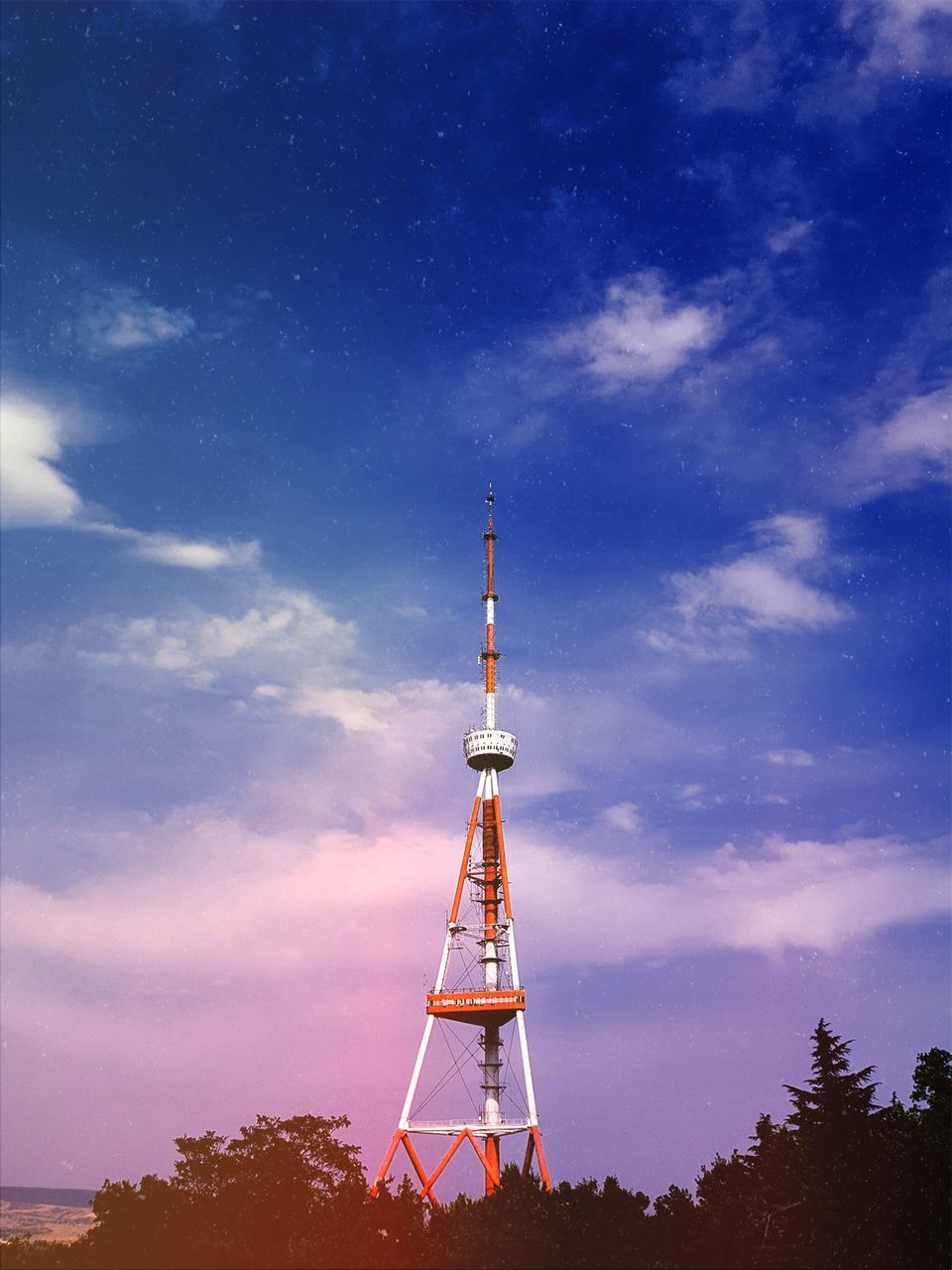 sky, tower, cloud - sky, communication, tall - high, architecture, built structure, technology, global communications, low angle view, nature, broadcasting, no people, tree, satellite, plant, satellite dish, connection, outdoors, astronomy, spire