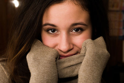 Portrait of beautiful woman at home