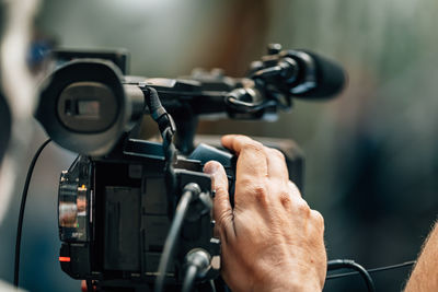 Camera at a live media conference.