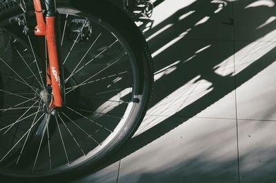 High angle view of bicycle wheel