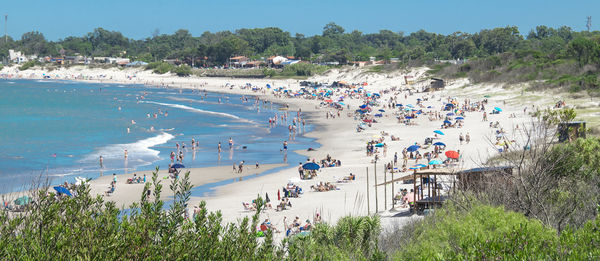 High angle view of people on beach