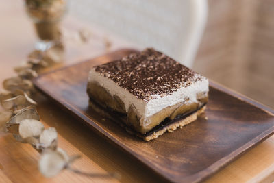 Close-up of cake in plate on table