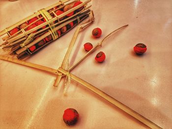 High angle view of fruits on table