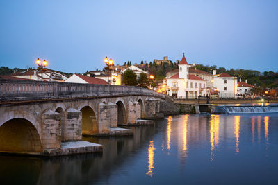 Tomar city view with nabao river at sunrise, in portugal