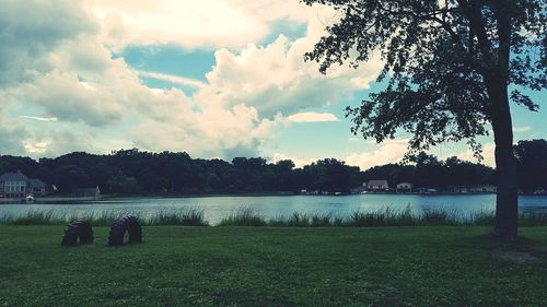 Scenic view of lake against sky