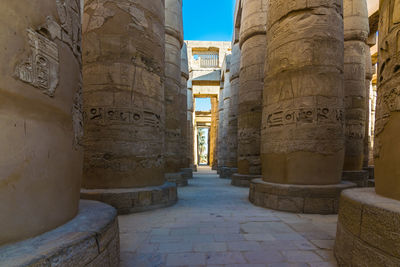 Columns  with hieroglyphics in the famous karnak temple in luxor, egypt. 