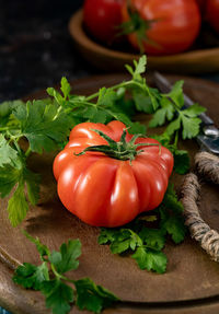 High angle view of food in plate on table