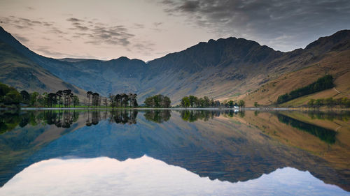 Reflections on buttermere lake at dawn