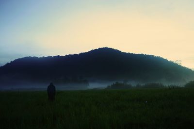 Scenic view of field against sky during sunset