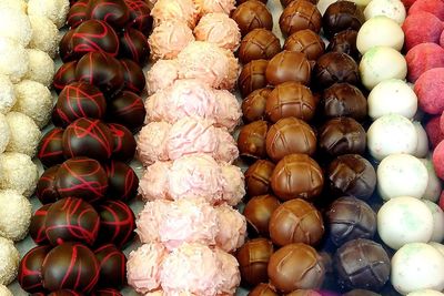 High angle view of candies for sale in market