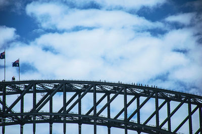 Low angle view of sydney harbour bridge against cloudy sky