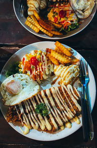 High angle view of food in plate on table
