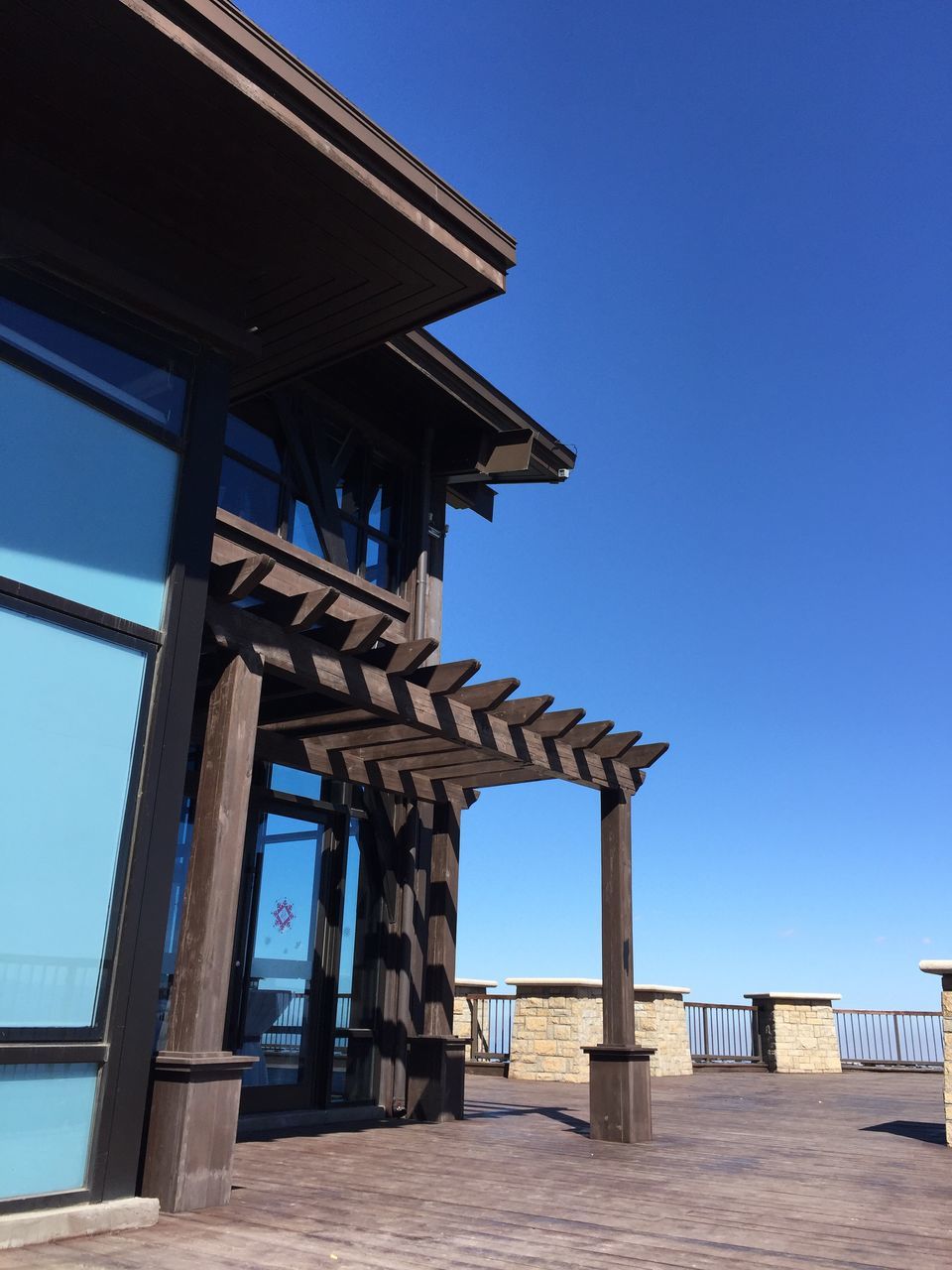 LOW ANGLE VIEW OF BUILT STRUCTURE AGAINST CLEAR BLUE SKY