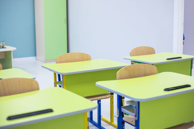 School class with school desks and blackboards in ukraine high school